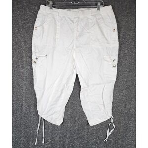 C Est 1946 Capri Pants Womens 14/16W Classic White Cargo Tie Cuff Relaxed